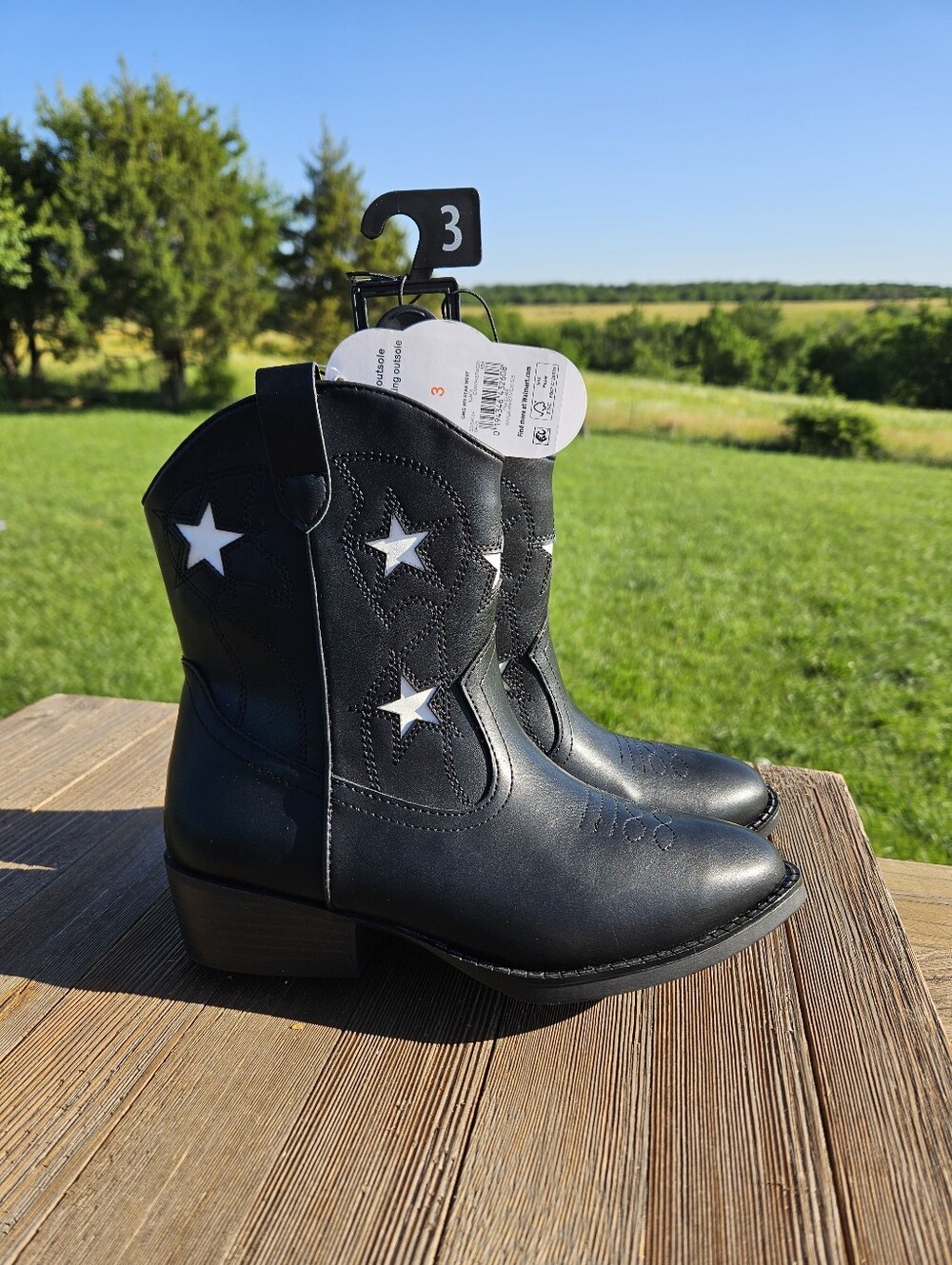 Girls Star Western Cowgirl Boots - Black w/ White Stars - NWT